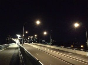 Hale street bikeway and overpass at night